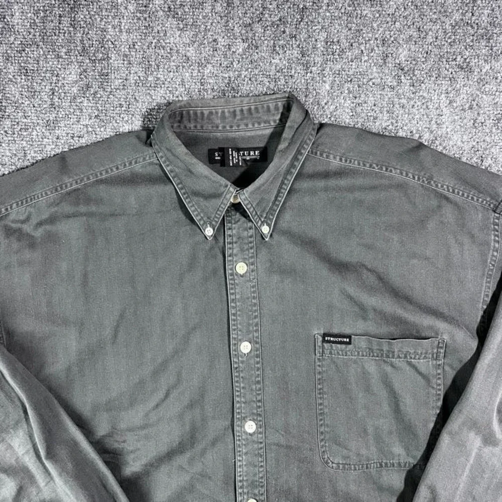 VTG 90s Structure Men's Large Dark Gray Long Sleeve 100% Cotton Button-Up Shirt - Picture 2 of 11